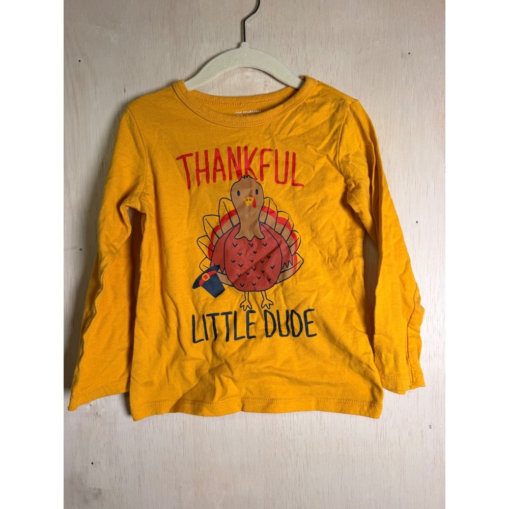 The Childrens Place‎ Graphic Tee Kids 3T Yellow Excellent Thankful Little Dude